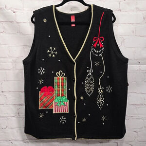 Holiday Treasures Christmas Present Ornaments Sweater Vest Women’s Size XXL NWT